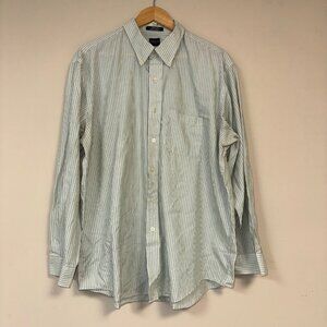 Arrow Men's Wrinkle-Free Dress Shirt XL 17 - 17 1/2 Green & White Striped Cotton